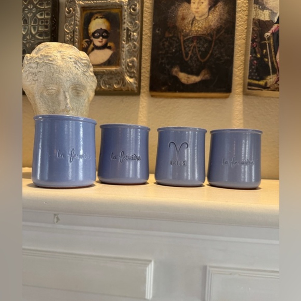 Set of Four‎ La Fermière Blue Terracotta Yogurt Jars – One with Aries Design